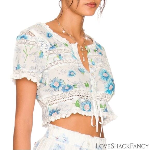 LOVESHACKFANCY **NWT** Farley Crop Top in Blueberry Cloud - Picture 5 of 11